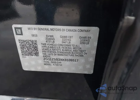 2019 Chevrolet Impala Lt z USA, uszkodzony, nr VIN 2G11Z5S3XK9109517